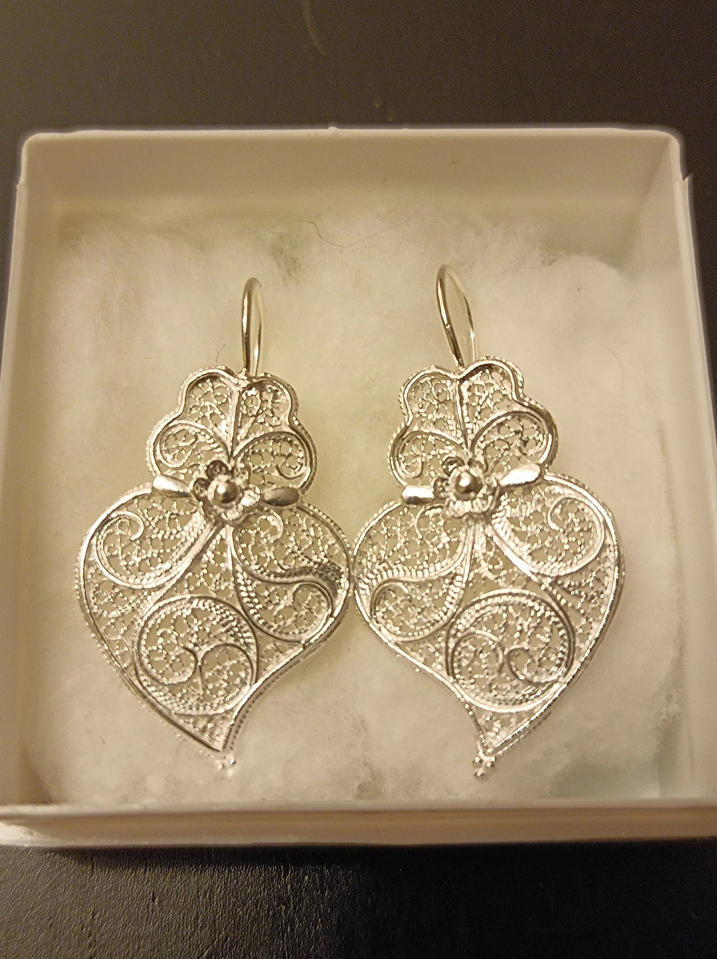 Portuguese Filigree Viana Heart Portuguese Gold Vermeil Silver Earrings Gift for Her