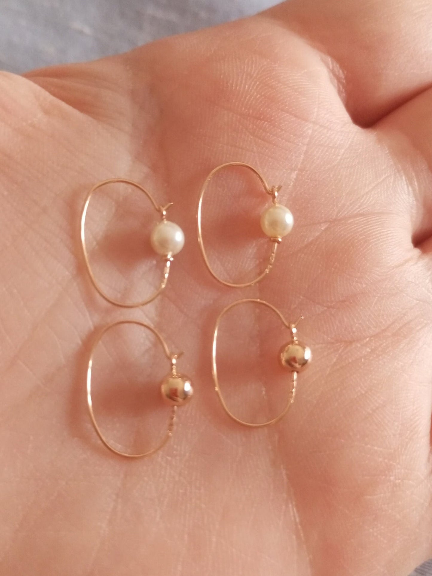 Solid Gold Hoop Earrings with Natural Pearl for Babies, Children or Adults