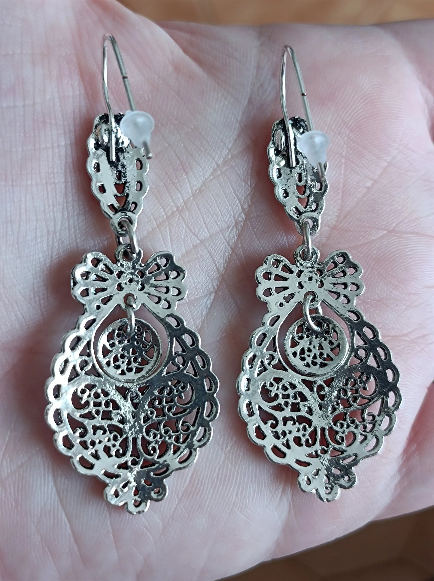 Portuguese Princess Filigree Max Hook Earrings Handmade Silver Metal Jewelry Zamak