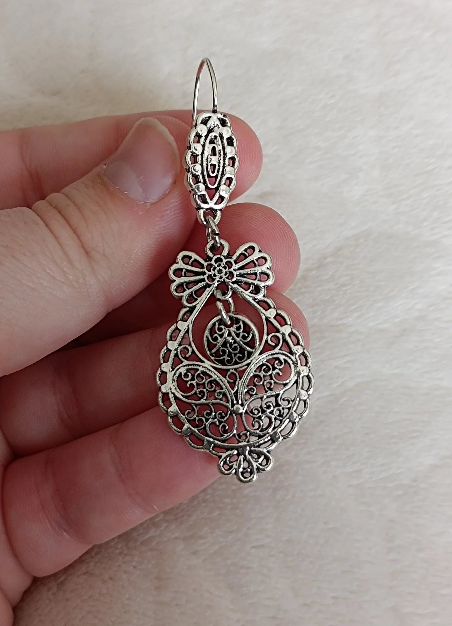 Portuguese Princess Filigree Max Hook Earrings Handmade Silver Metal Jewelry Zamak