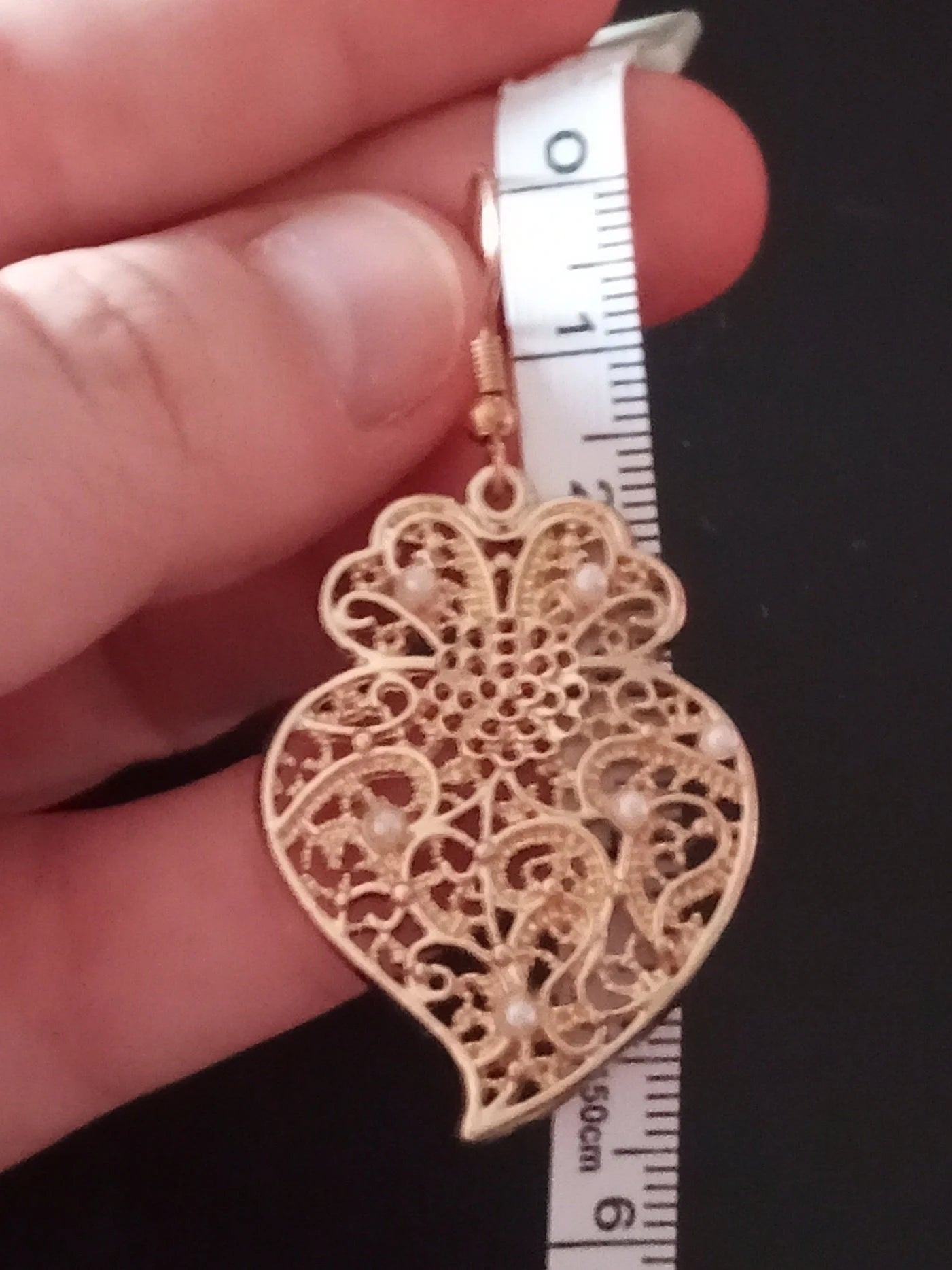 Heart of Viana Golden Filigree Metal Earring with White Pearl Hook Earring ZAMAK