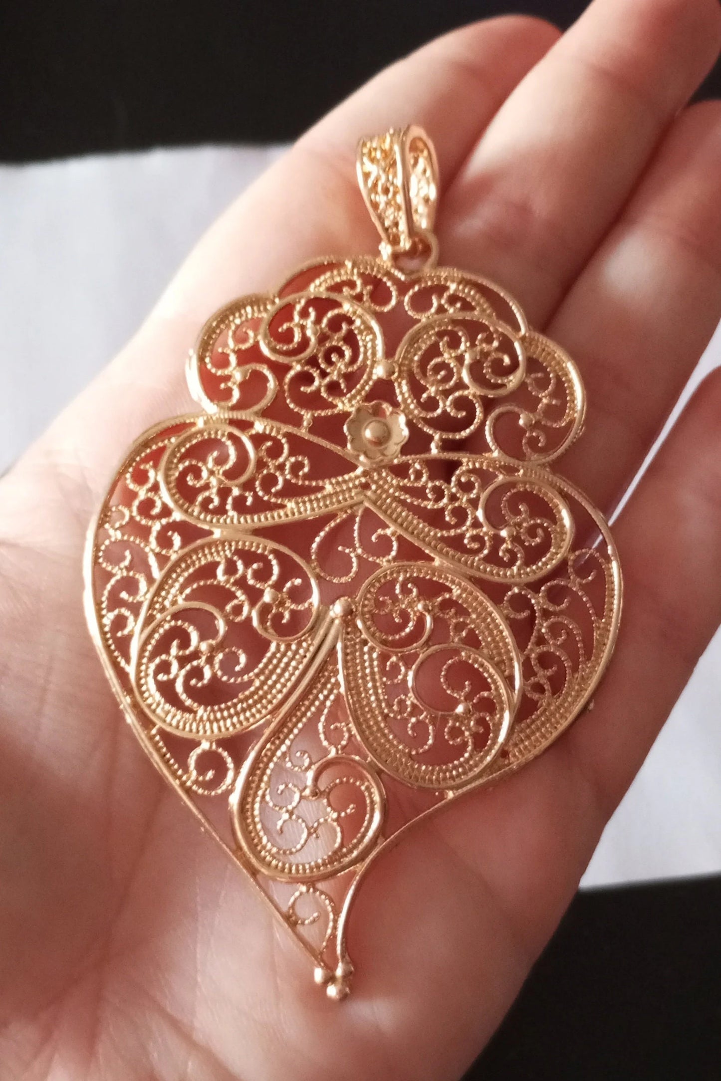 Heart of Viana Golden Filigree Metal Earring with White Pearl Hook Earring ZAMAK