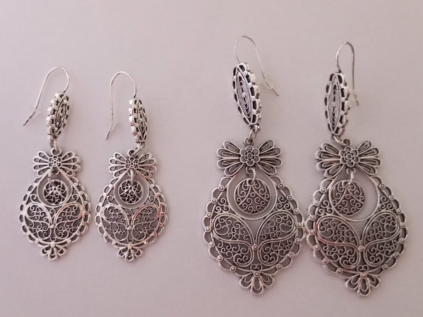 Portuguese Princess Filigree Maxi Hook Earrings Lowcost Handmade Golden Metal Jewelry ZAMAK