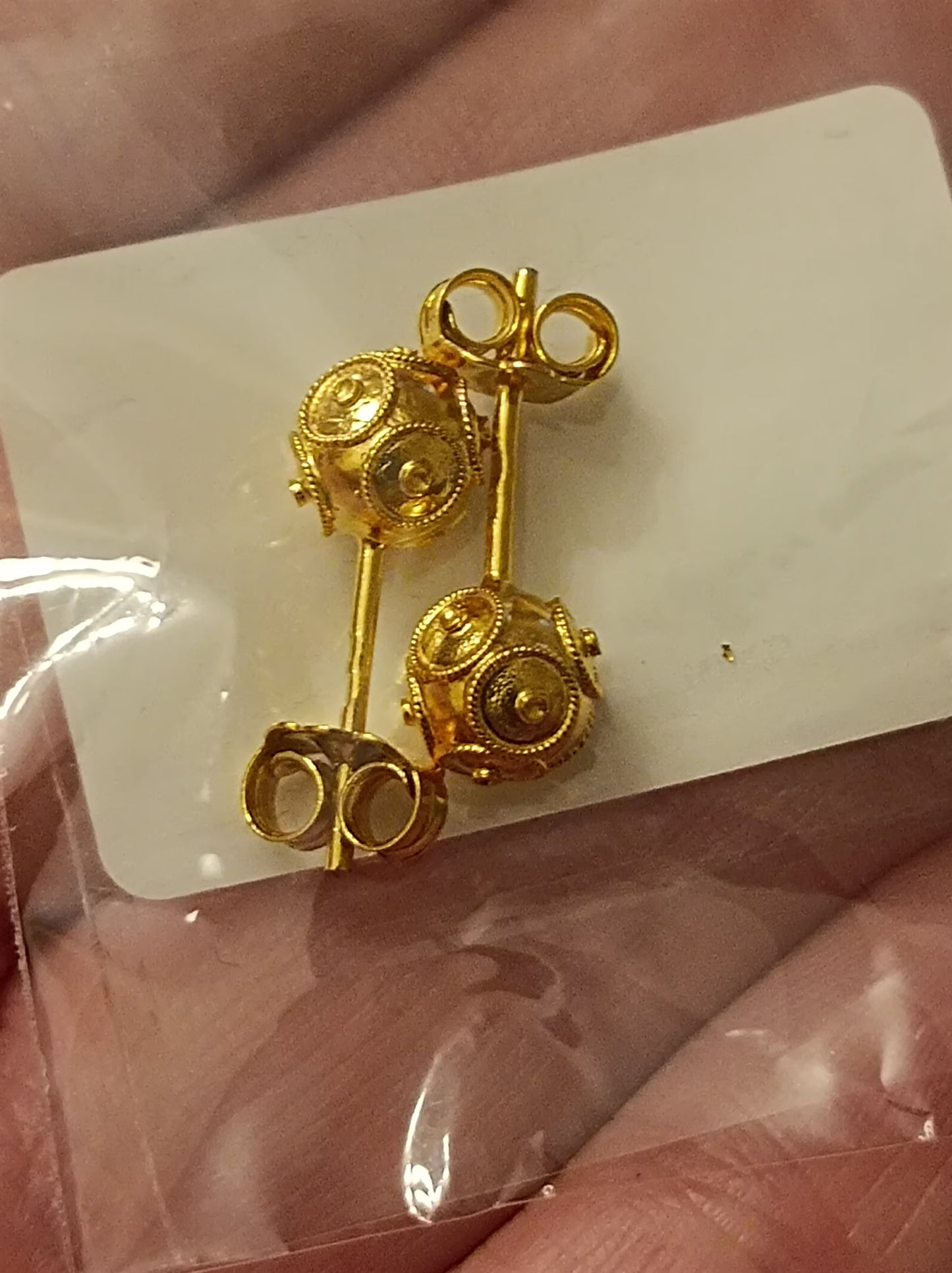 Solid Gold Filigree Viana Bead Stud Earrings 6mm