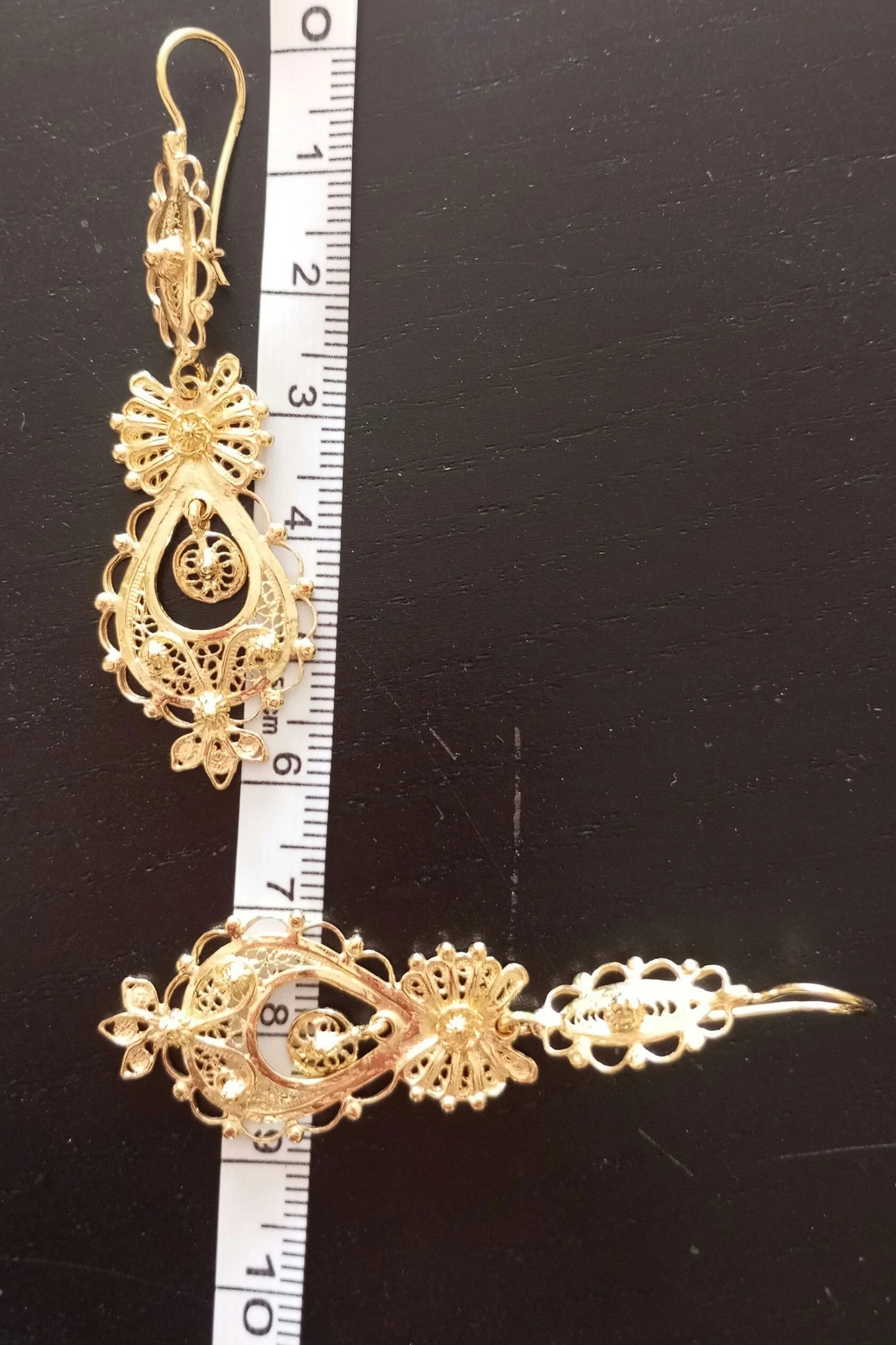 Traditional Portuguese “Princesa” Filigree Earrings in Gold-Vermeil, Medium Size