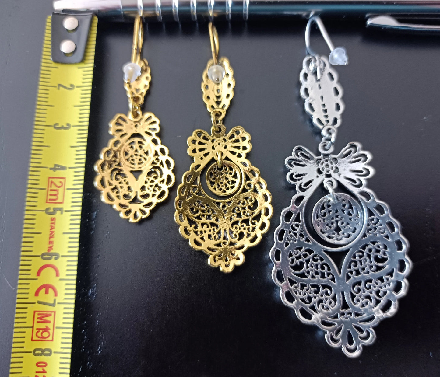 Portuguese Handmade Goldplated Metal Jewelry Princess Filigree Big Earrings ZAMAK