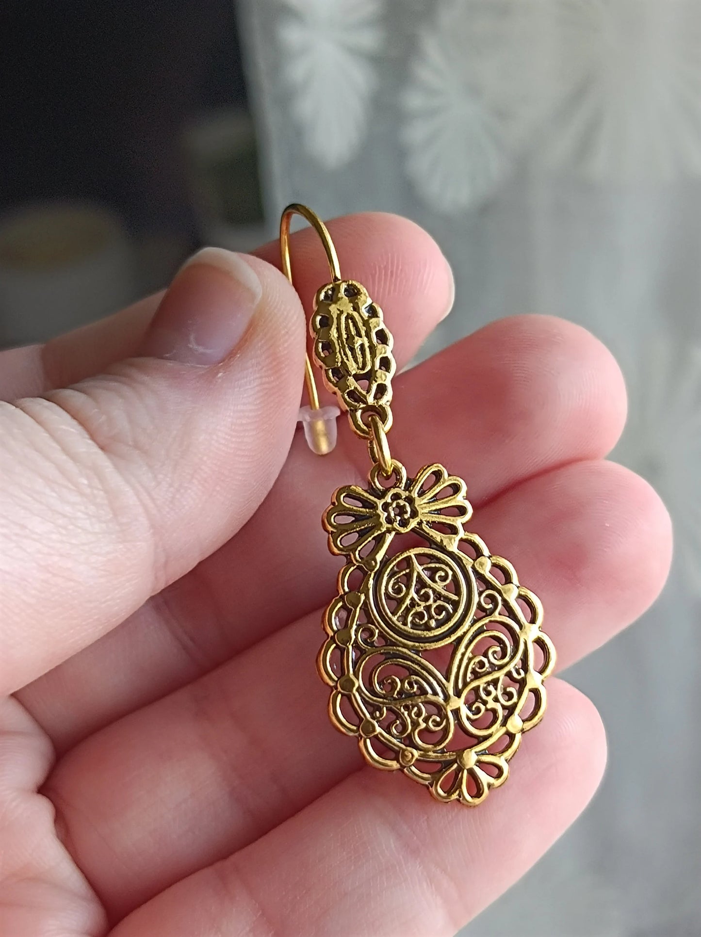 Portuguese Handmade Goldplated Metal Jewelry Princess Filigree Big Earrings ZAMAK