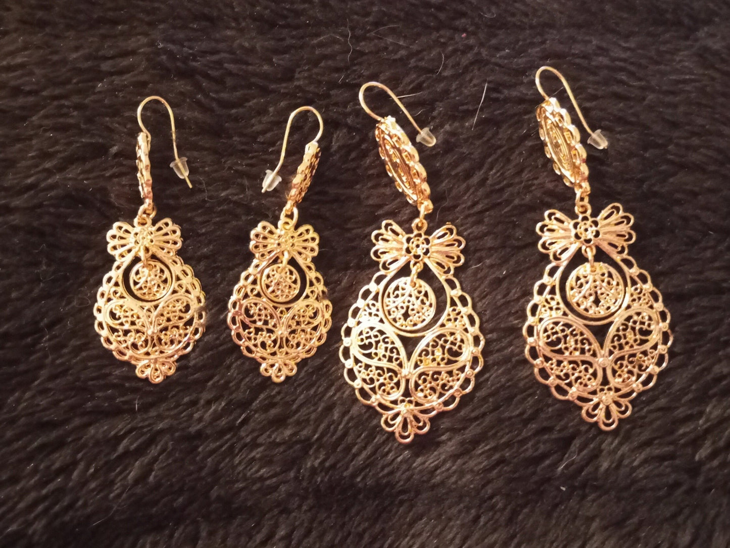 Portuguese Princess Filigree Maxi Hook Earrings Lowcost Handmade Golden Metal Jewelry ZAMAK