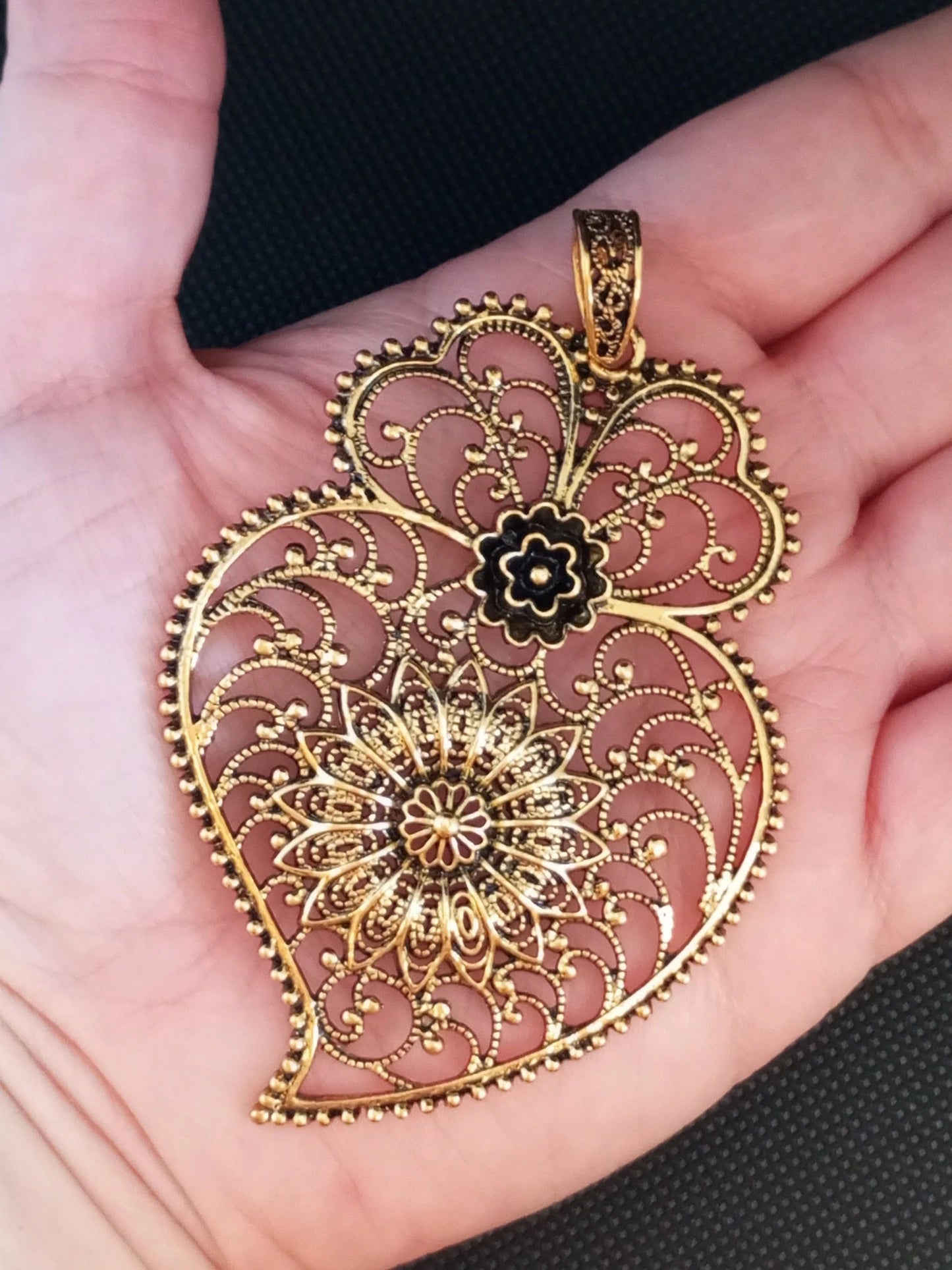 Portuguese Traditional Filigree Heart of Viana Pendant in Silver Metal Gold Handmade ZAMAK