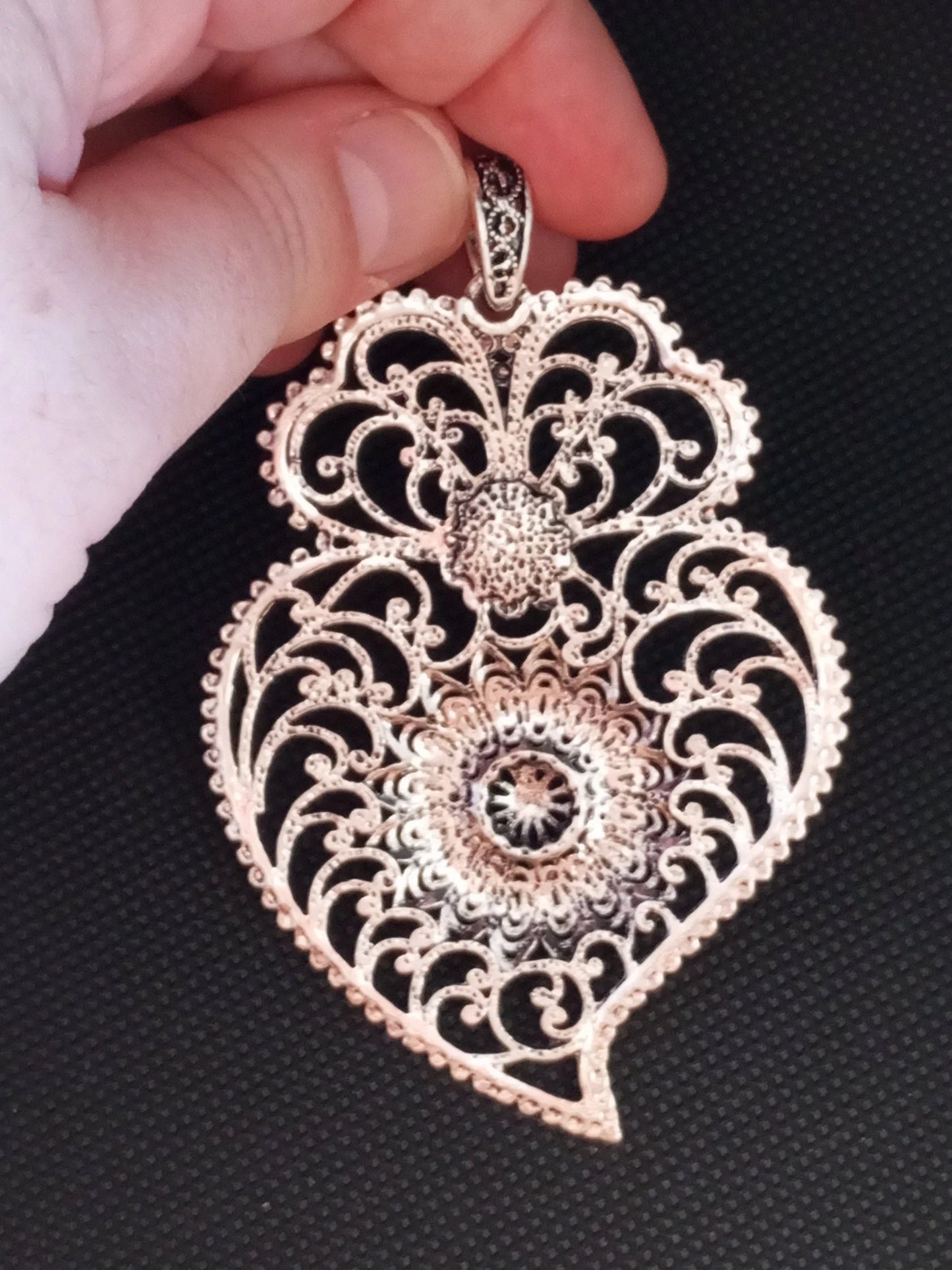 Portuguese Traditional Filigree Heart of Viana Pendant in Silver Metal Gold Handmade ZAMAK