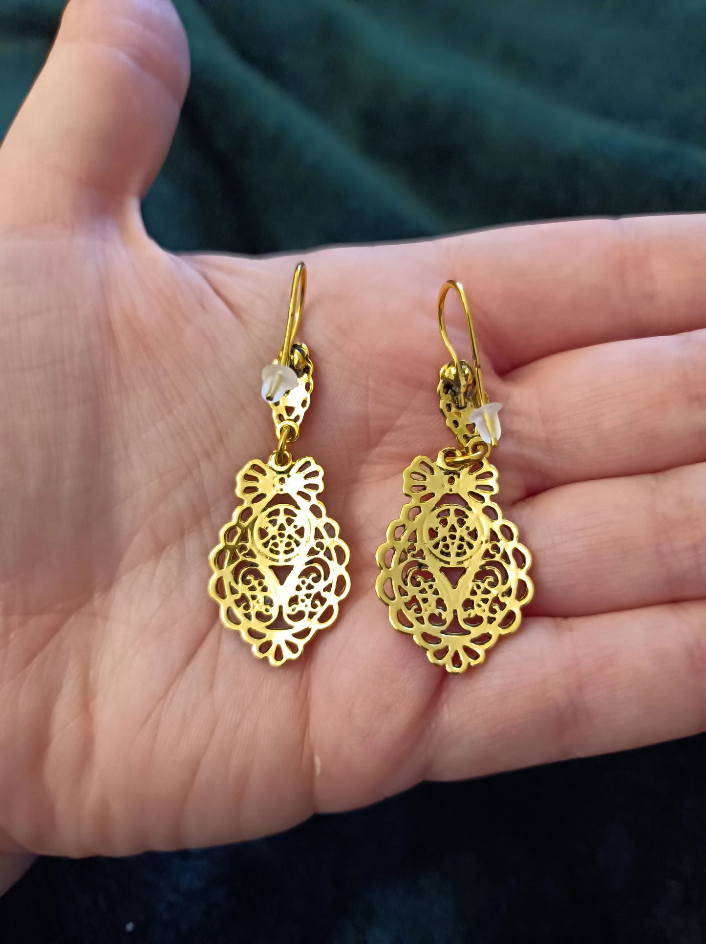 Portuguese Handmade Goldplated Metal Jewelry Princess Filigree Big Earrings ZAMAK