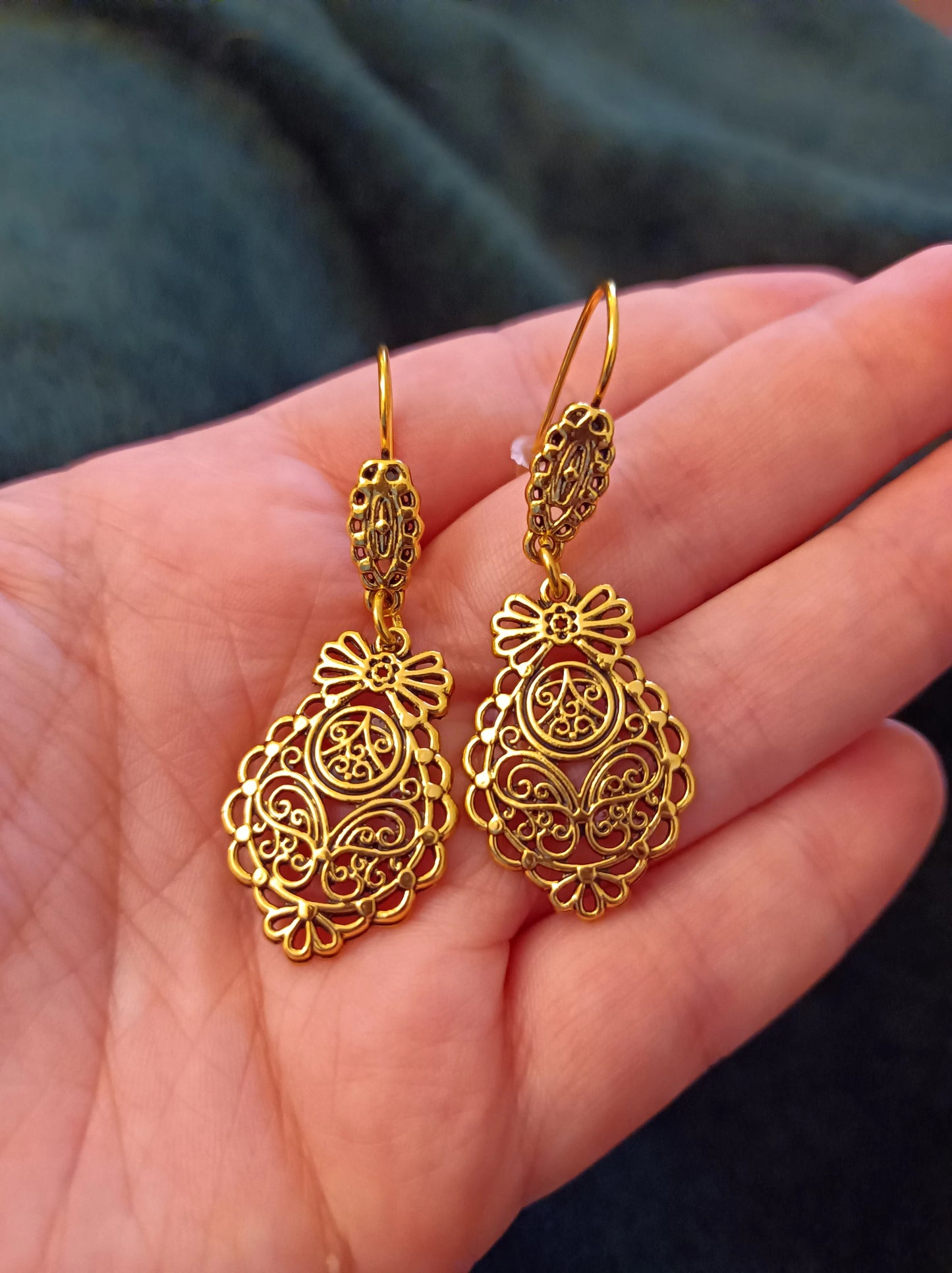 Portuguese Handmade Goldplated Metal Jewelry Princess Filigree Big Earrings ZAMAK