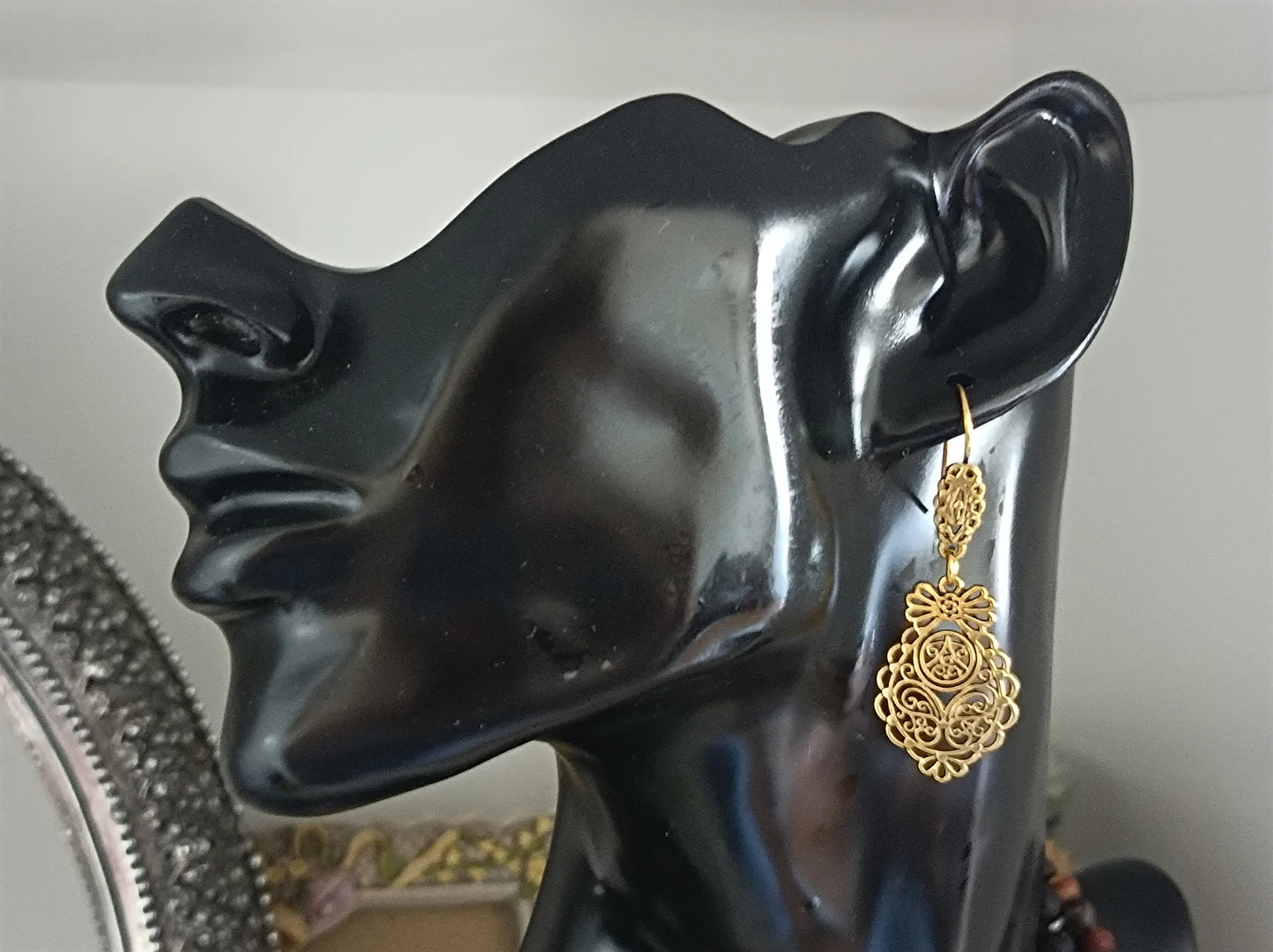 Portuguese Handmade Goldplated Metal Jewelry Princess Filigree Big Earrings ZAMAK