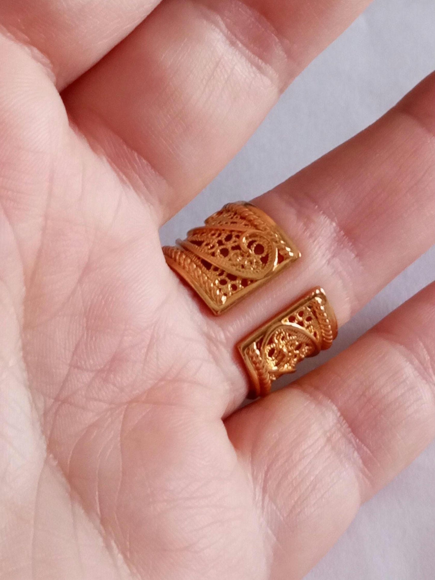 Goldplated Filigree Band Ring Stainless Steel Large Handmade Ring with 24Kts Gold