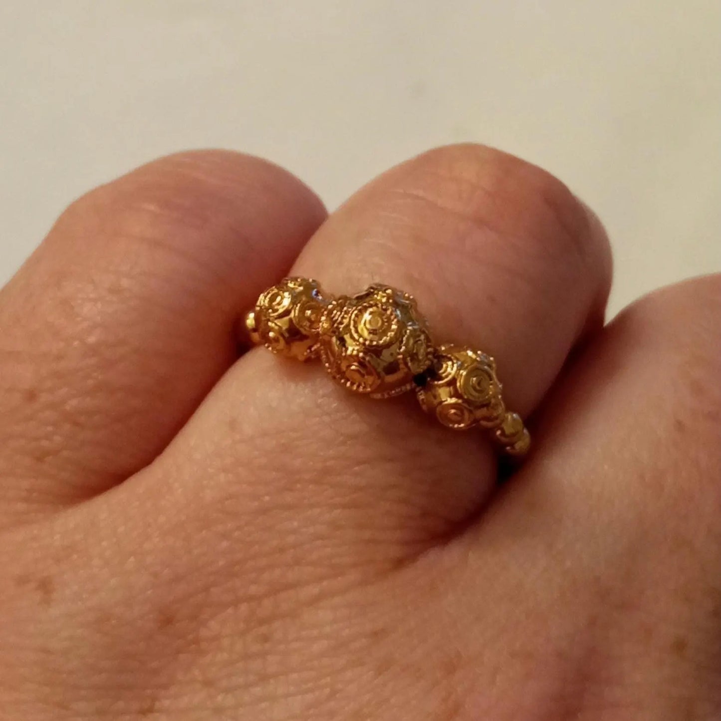 Portuguese Pearl of Viana Goldplated Handmade Filigree Tiara Ring Stainless Steel 24kt