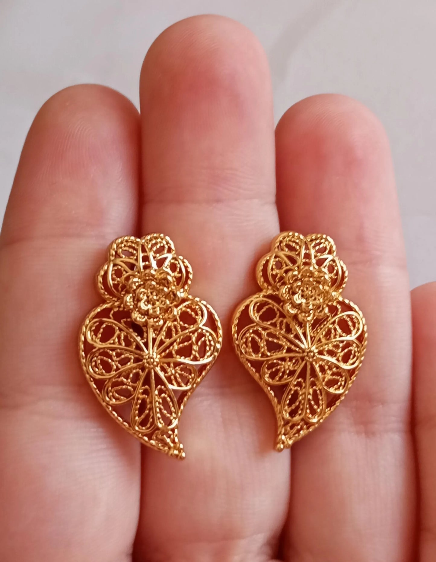 Goldfilled Stainless Steel Stud Earring Heart of Viana Filigree Style Portugal Made