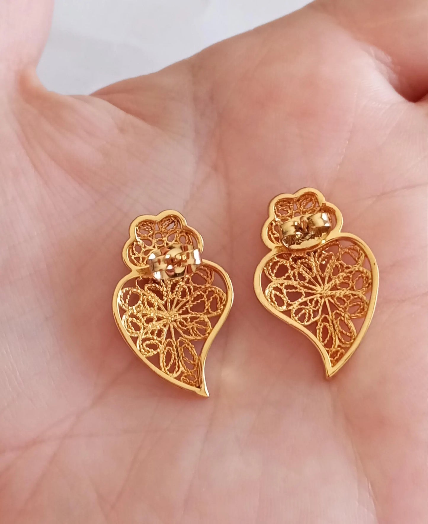 Goldfilled Stainless Steel Stud Earring Heart of Viana Filigree Style Portugal Made