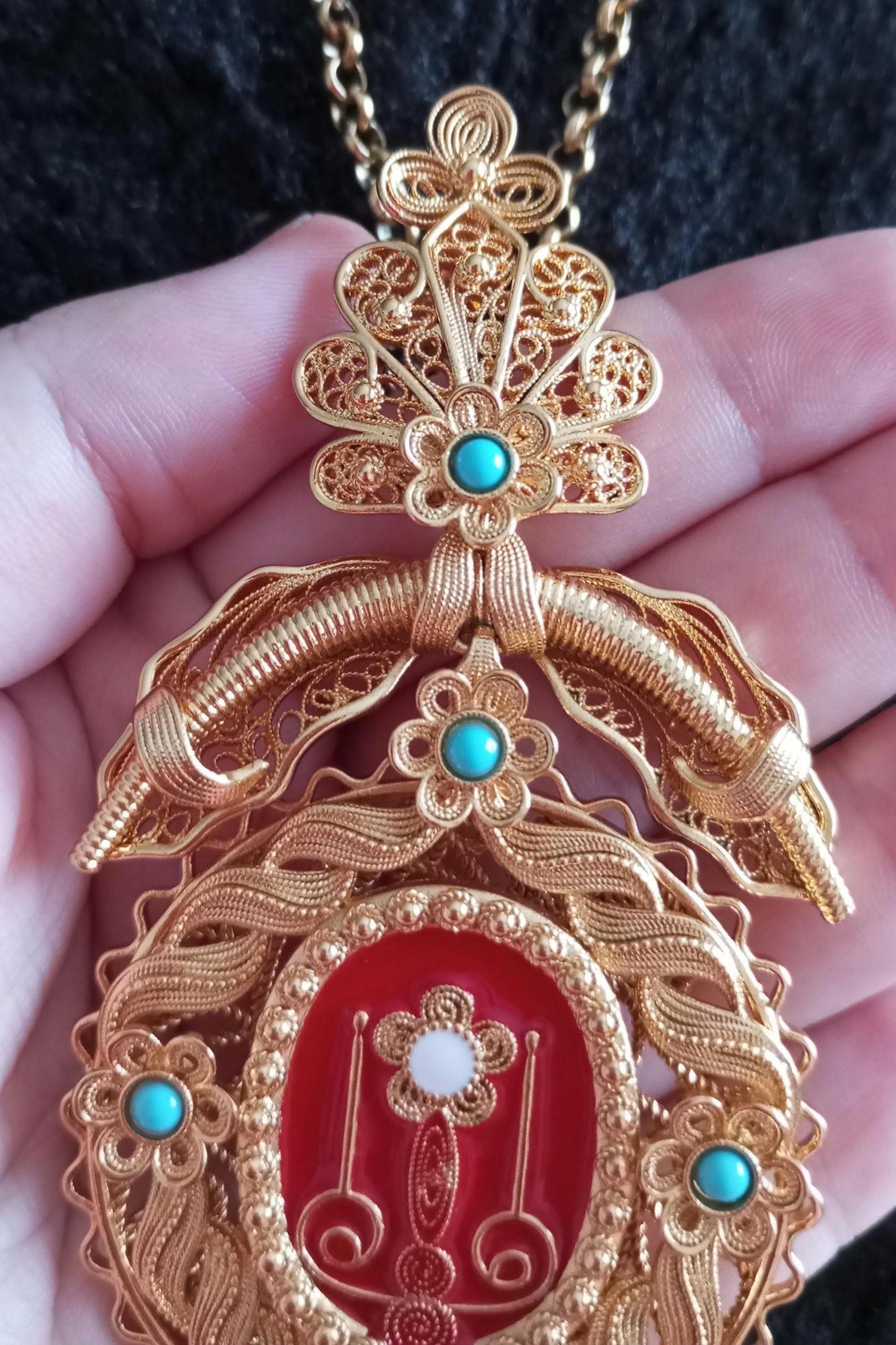 24Kts Gold Filled Filigree Pendant Religious Reliquary Maxi Size