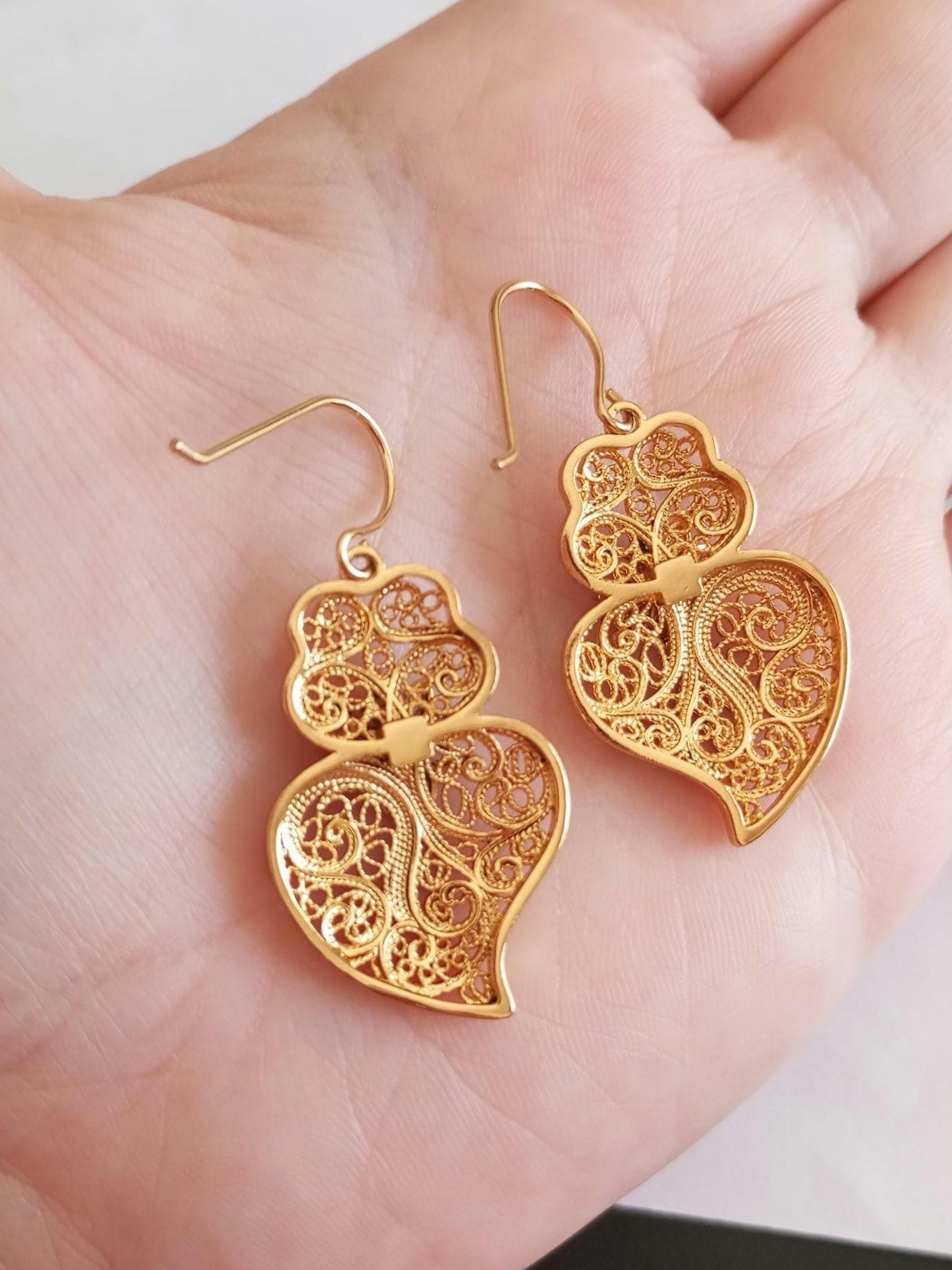 Goldfilled Stainless Steel Hook Earring Heart of Viana Filigree Style Cute Portuguese Jewelry