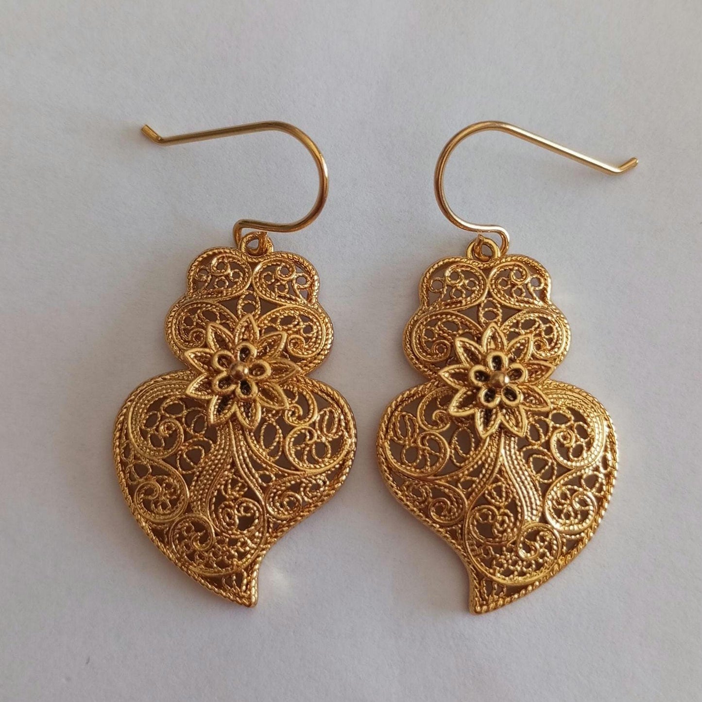 Goldfilled Stainless Steel Hook Earring Heart of Viana Filigree Style Cute Portuguese Jewelry