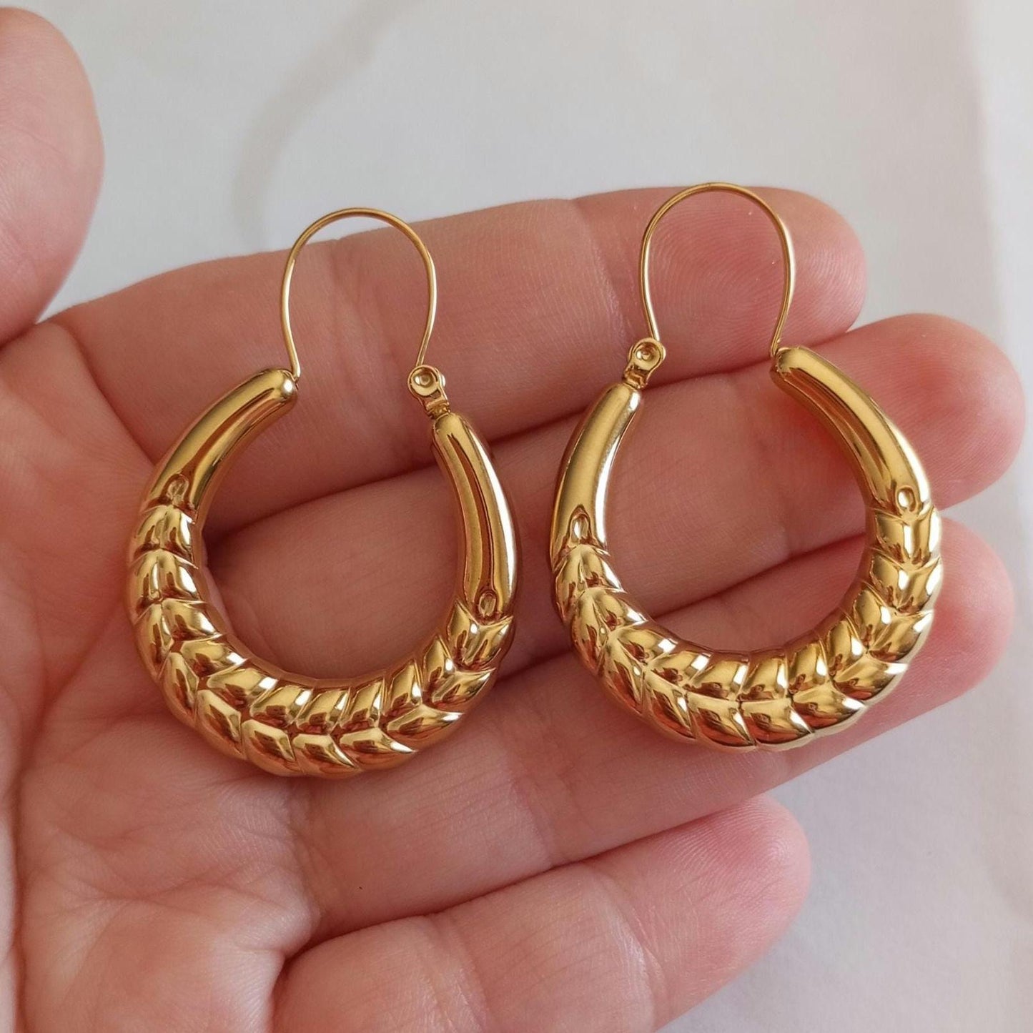 Goldfilled Big Hoops Stainless Steel Earring Barroque Style Portugal Made Carniceira