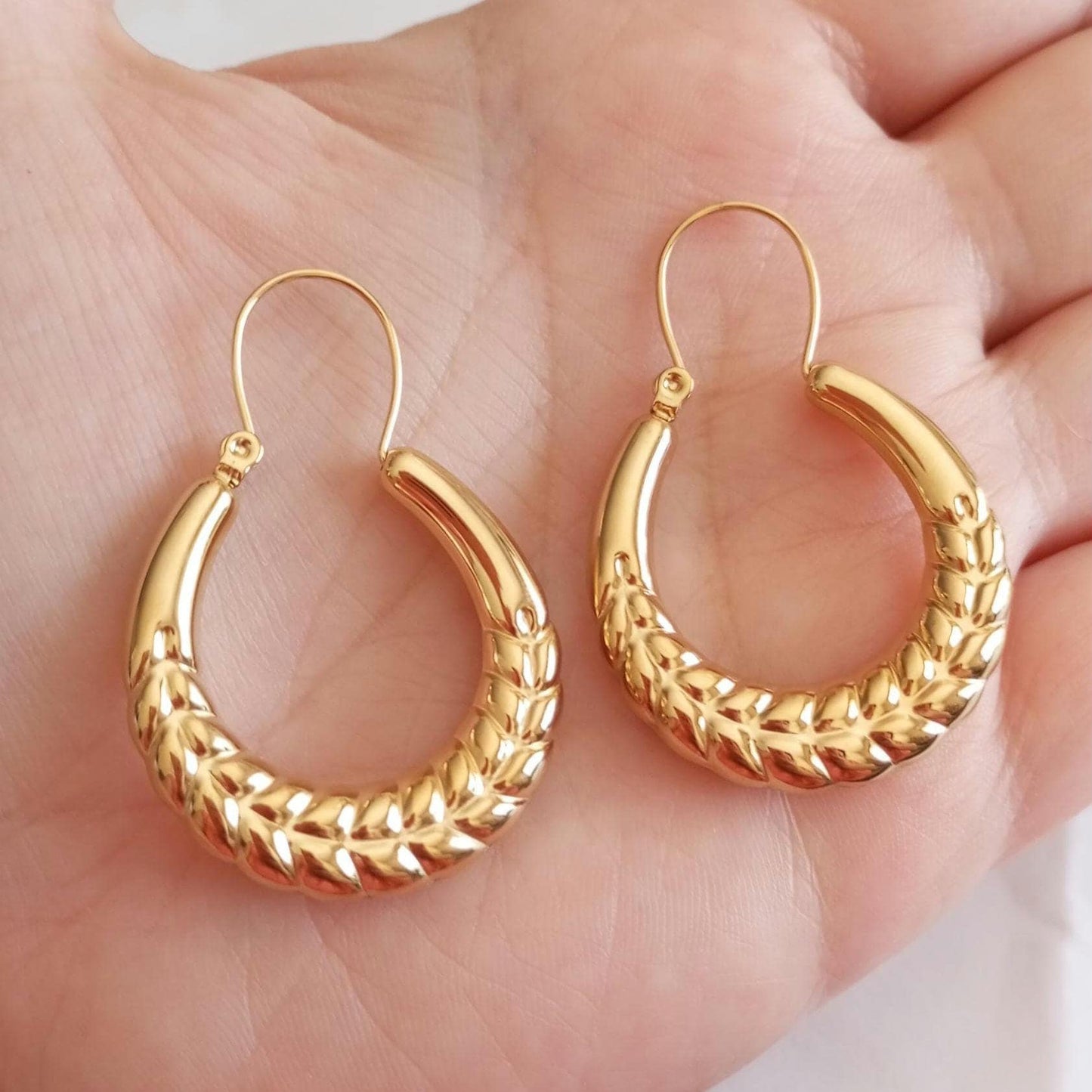 Goldfilled Big Hoops Stainless Steel Earring Barroque Style Portugal Made Carniceira