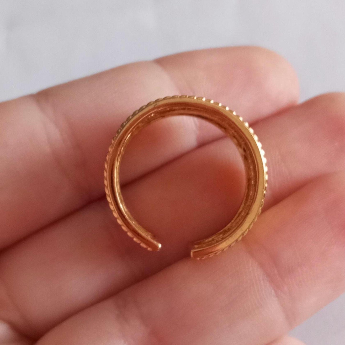 Goldplated Filigree Band Ring Stainless Steel Large Handmade Ring with 24Kts Gold