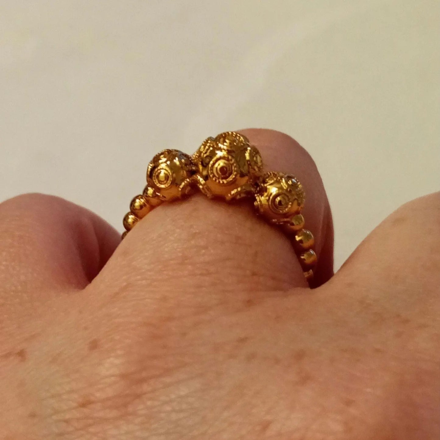 Portuguese Pearl of Viana Goldplated Handmade Filigree Tiara Ring Stainless Steel 24kt
