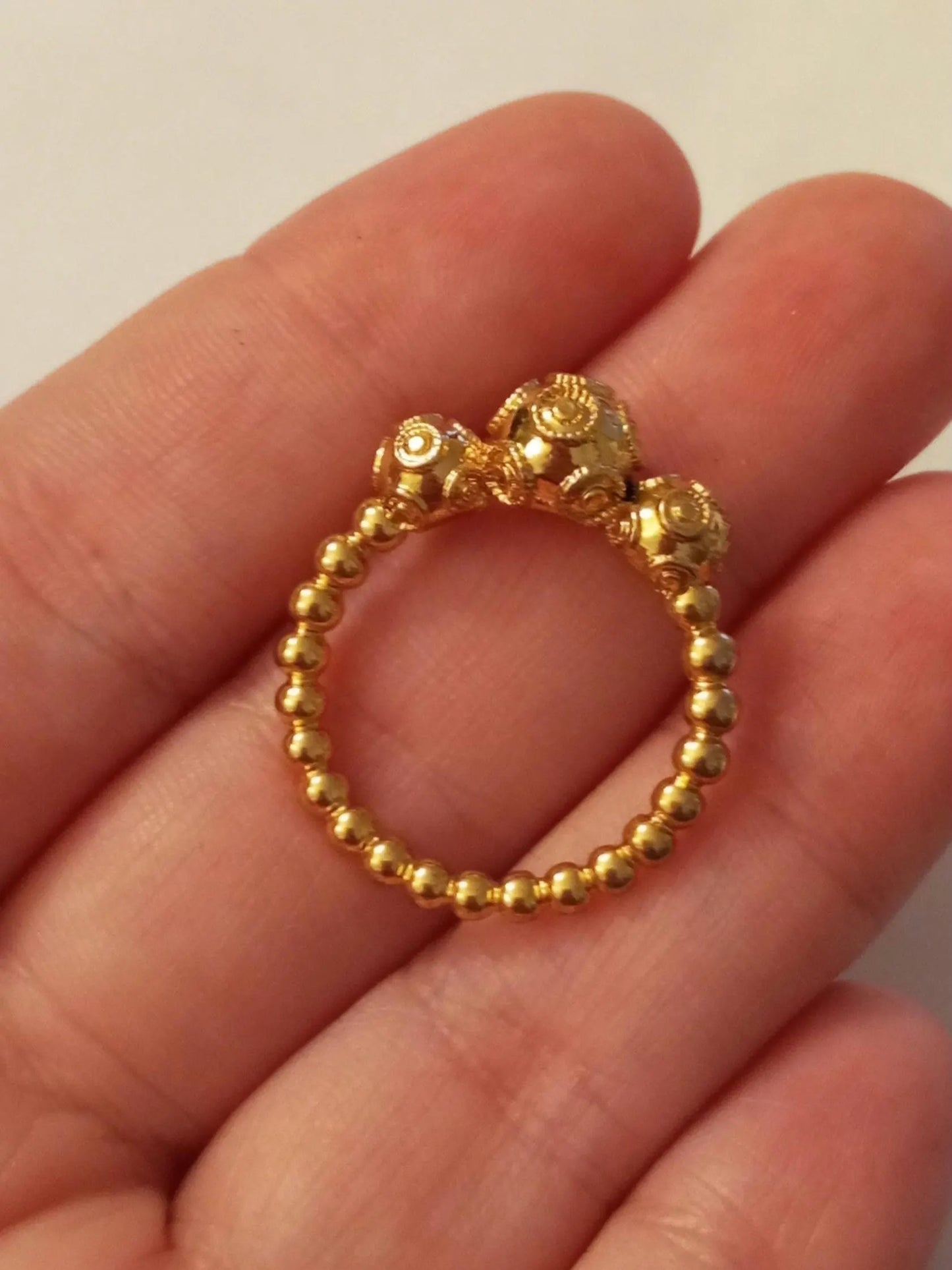 Portuguese Pearl of Viana Goldplated Handmade Filigree Tiara Ring Stainless Steel 24kt