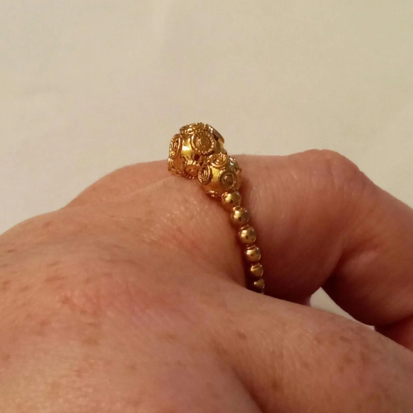 Portuguese Pearl of Viana Goldplated Handmade Filigree Tiara Ring Stainless Steel 24kt