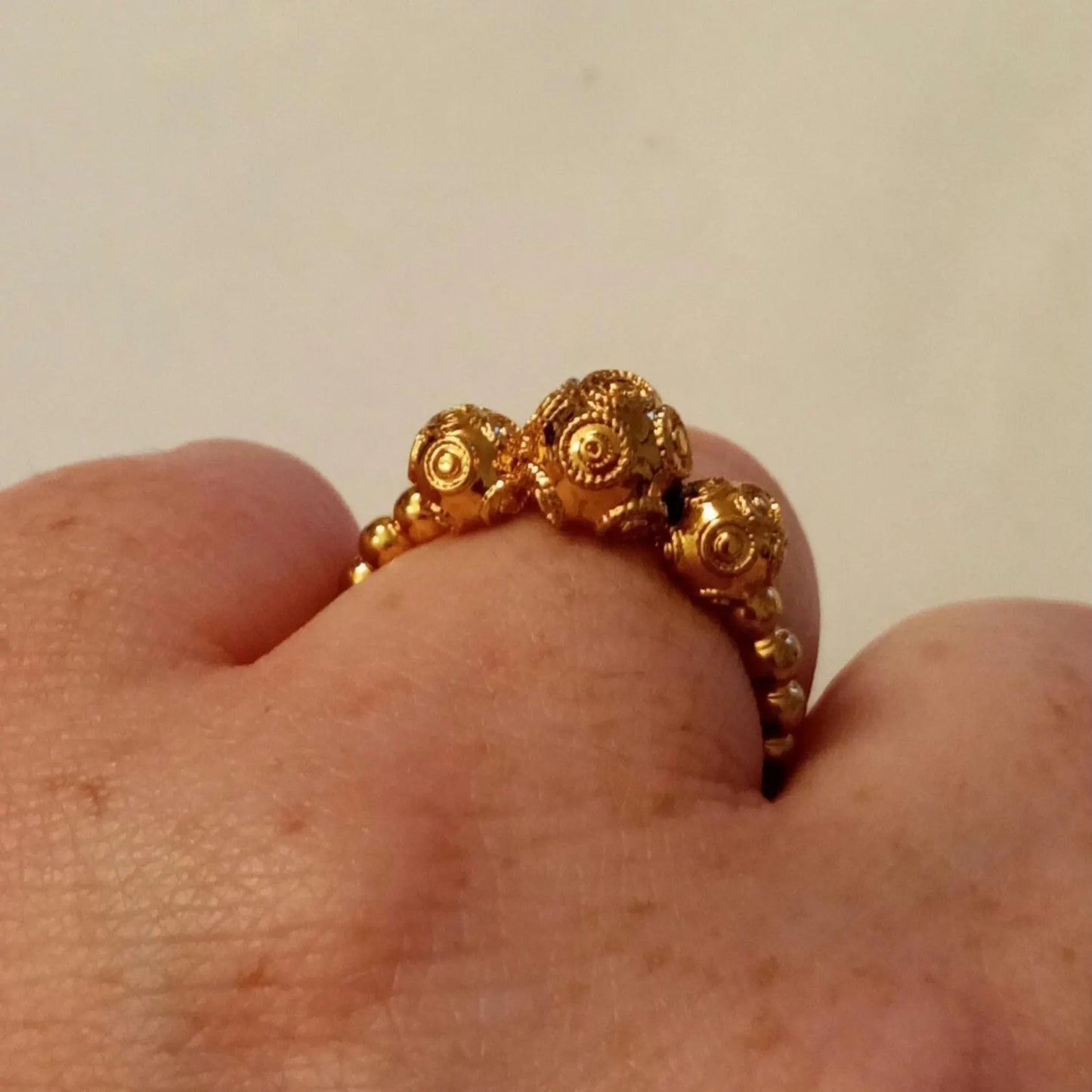 Portuguese Pearl of Viana Goldplated Handmade Filigree Tiara Ring Stainless Steel 24kt