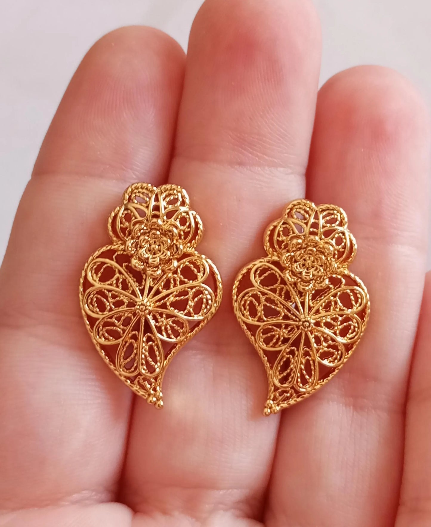 Goldfilled Stainless Steel Stud Earring Heart of Viana Filigree Style Portugal Made