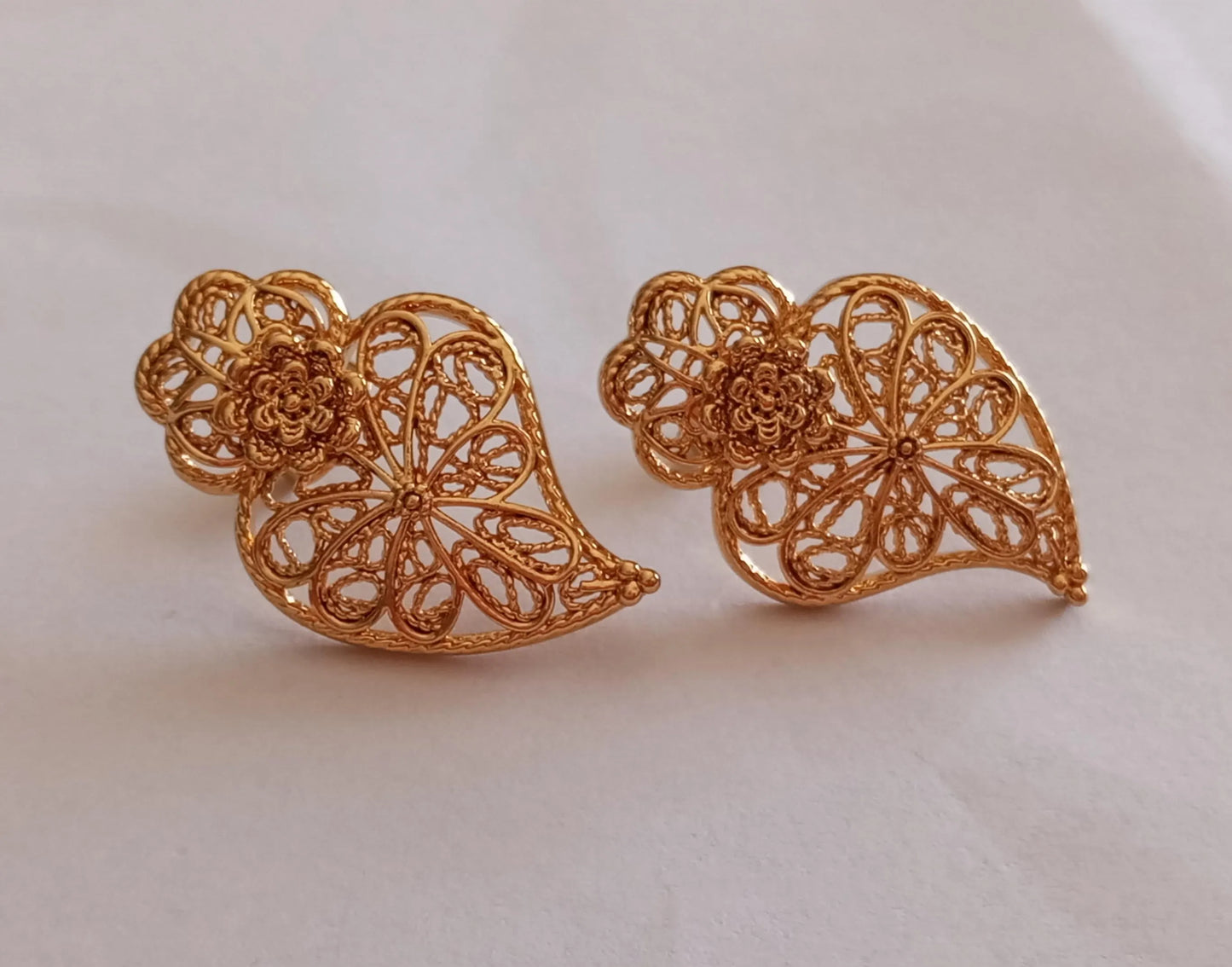 Goldfilled Stainless Steel Stud Earring Heart of Viana Filigree Style Portugal Made