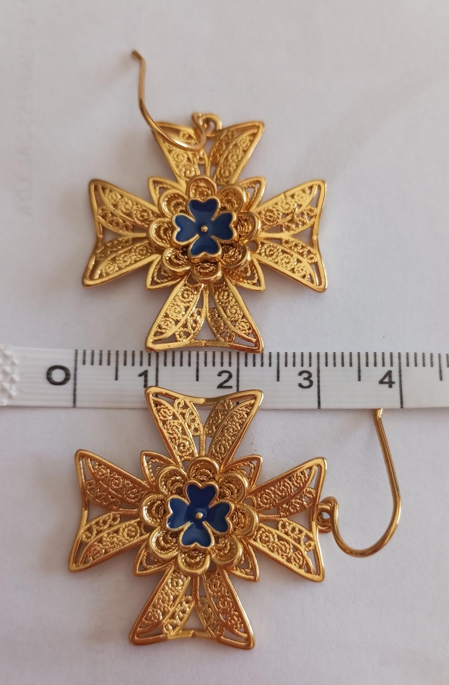 Goldfilled Religious Malta Cross Stainless Steel Hook Earring Filigree Style 24kt