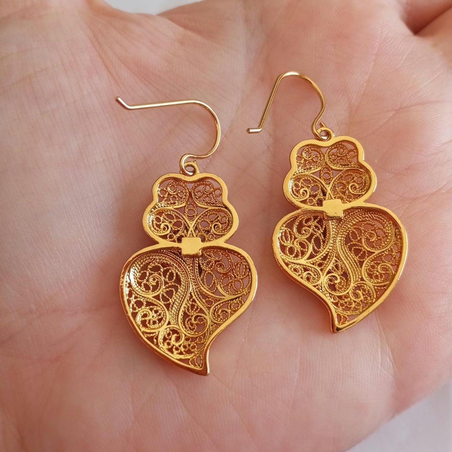 Goldfilled Stainless Steel Hook Earring Heart of Viana Filigree Style Cute Portuguese Jewelry