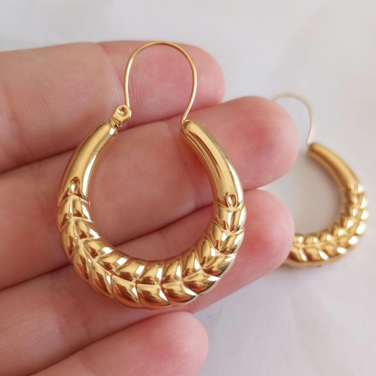 Goldfilled Big Hoops Stainless Steel Earring Barroque Style Portugal Made Carniceira