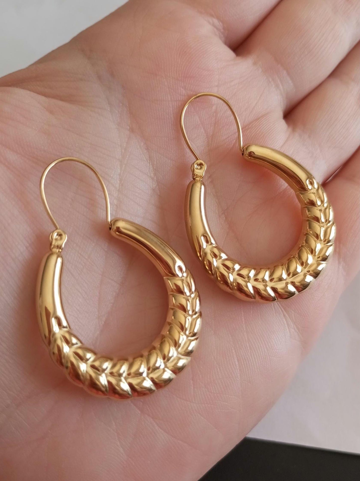 Goldfilled Big Hoops Stainless Steel Earring Barroque Style Portugal Made Carniceira