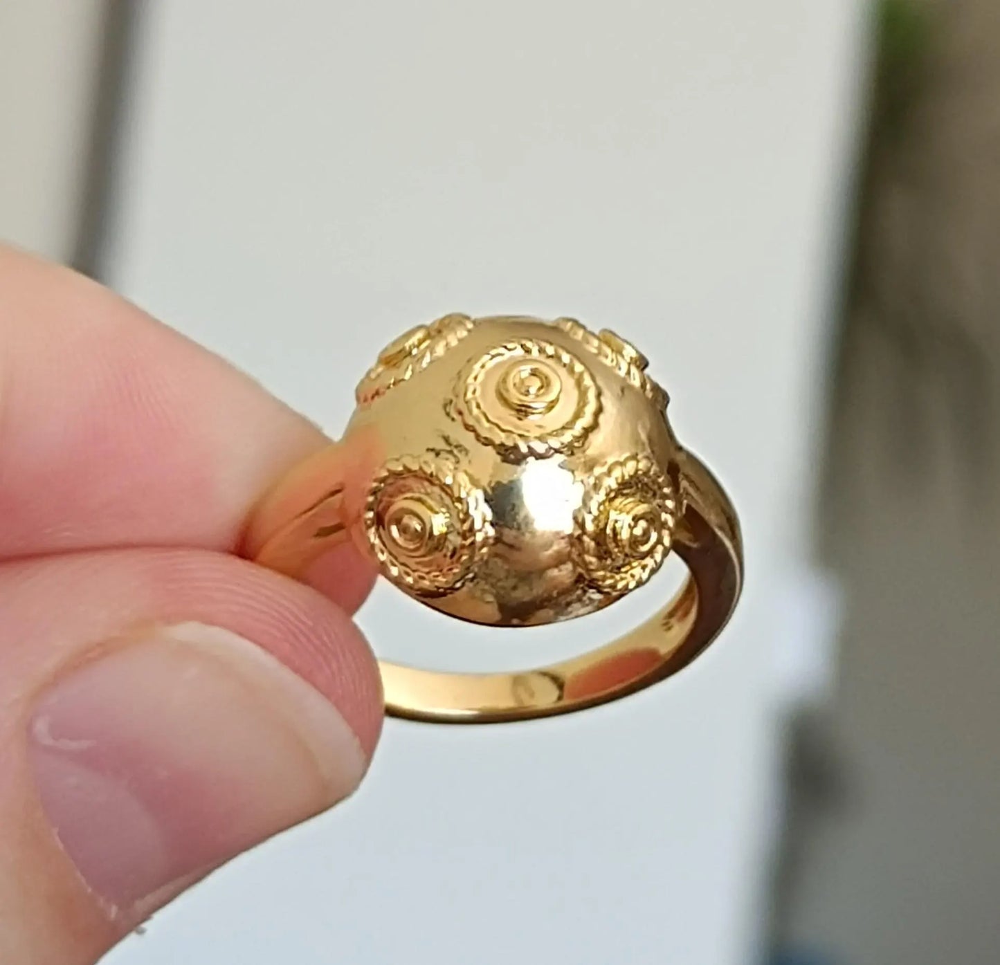 Goldplated Filigree Ring Pearl of Viana Stainless Steel 24Kts Gold Plating Portuguese Filigree
