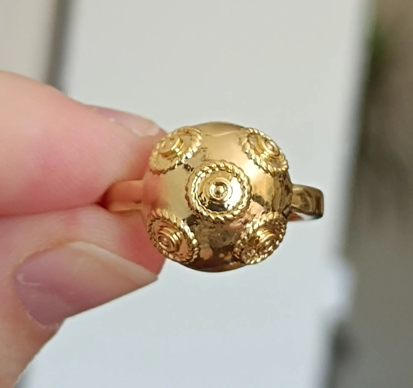 Goldplated Filigree Ring Pearl of Viana Stainless Steel 24Kts Gold Plating Portuguese Filigree