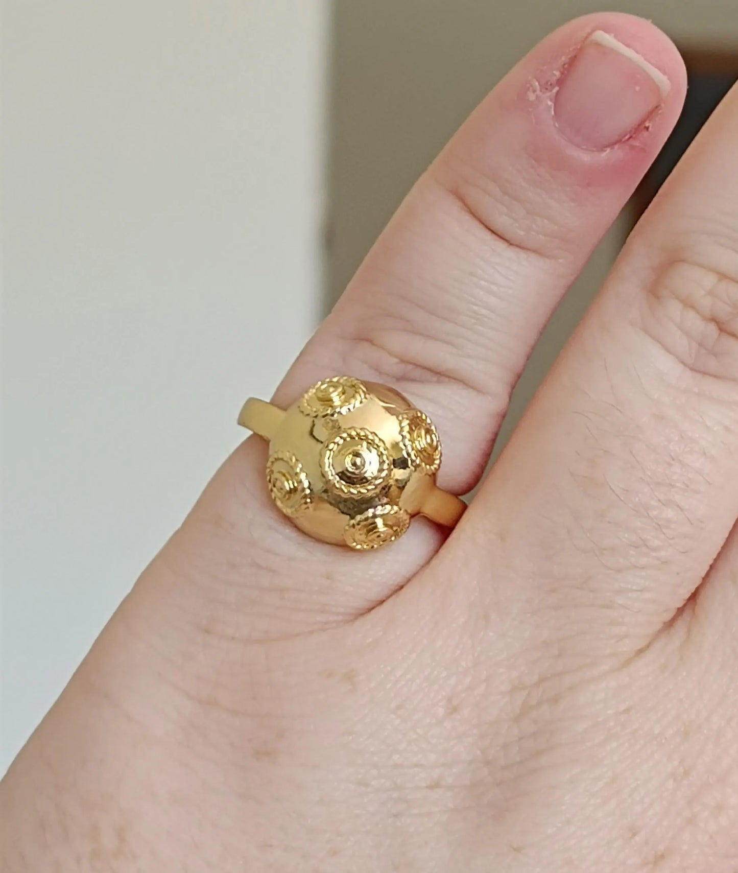 Goldplated Filigree Ring Pearl of Viana Stainless Steel 24Kts Gold Plating Portuguese Filigree