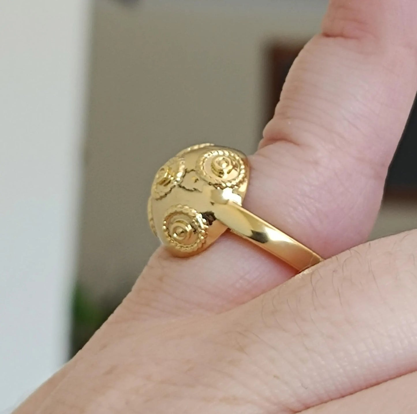 Goldplated Filigree Ring Pearl of Viana Stainless Steel 24Kts Gold Plating Portuguese Filigree