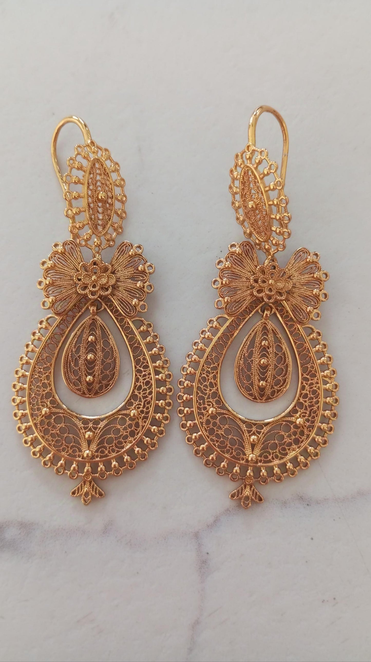 24 Kts Portuguese Princess Traditional Filigree Goldfilled Earrings Maxi Size