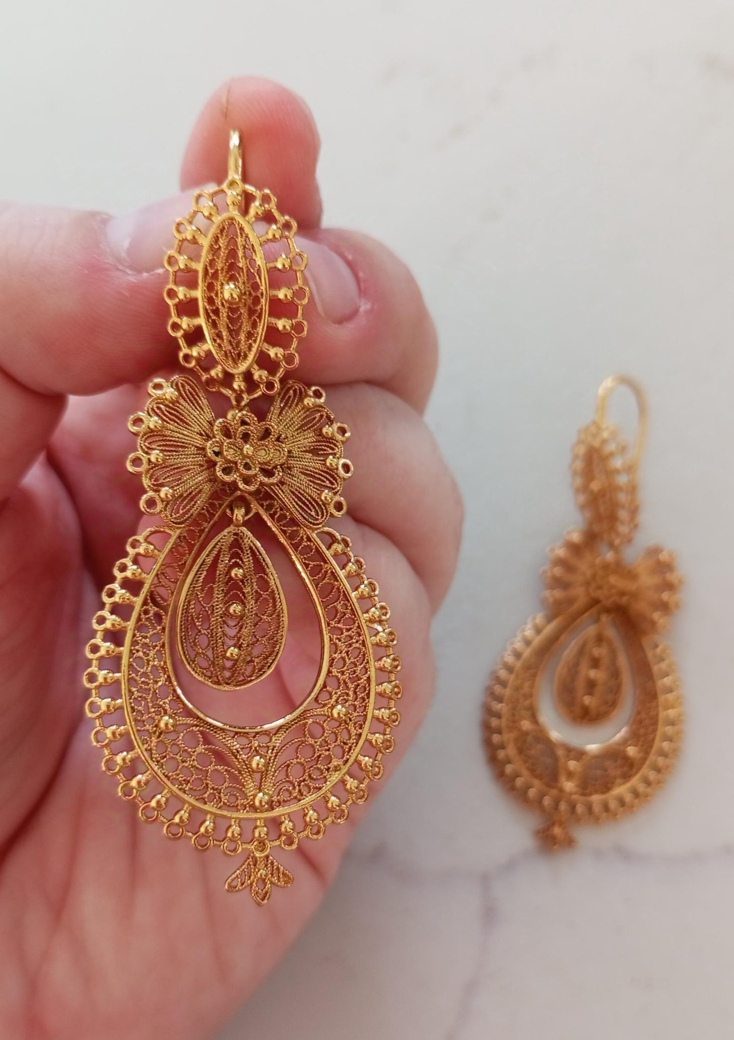 24 Kts Portuguese Princess Traditional Filigree Goldfilled Earrings Maxi Size