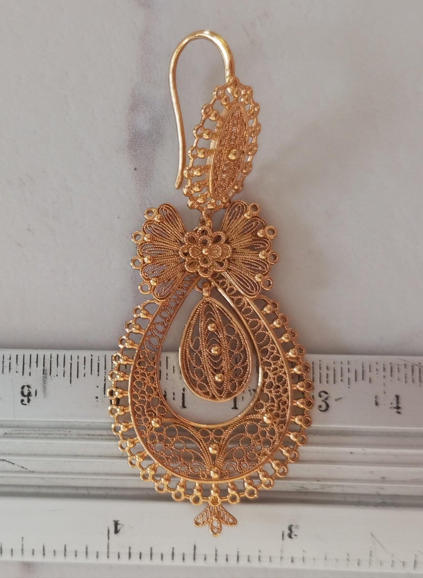 24 Kts Portuguese Princess Traditional Filigree Goldfilled Earrings Maxi Size