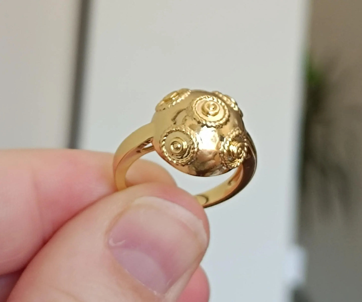 Goldplated Filigree Ring Pearl of Viana Stainless Steel 24Kts Gold Plating Portuguese Filigree