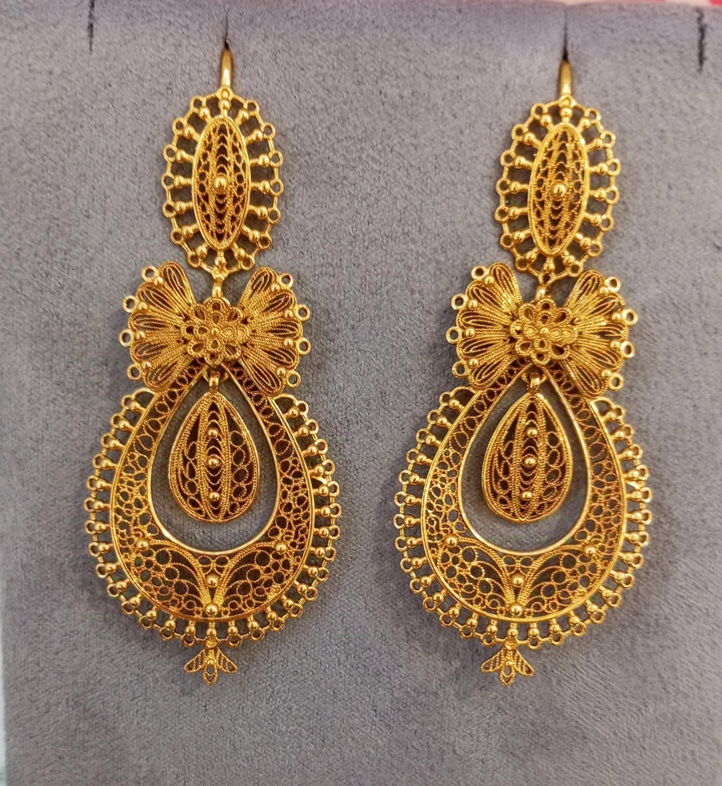 24 Kts Portuguese Princess Traditional Filigree Goldfilled Earrings Maxi Size