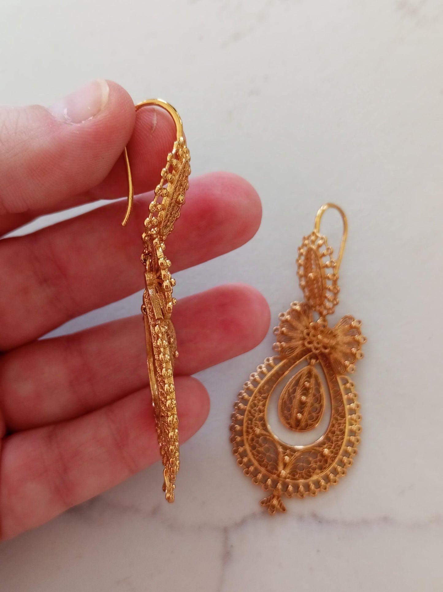 24 Kts Portuguese Princess Traditional Filigree Goldfilled Earrings Maxi Size