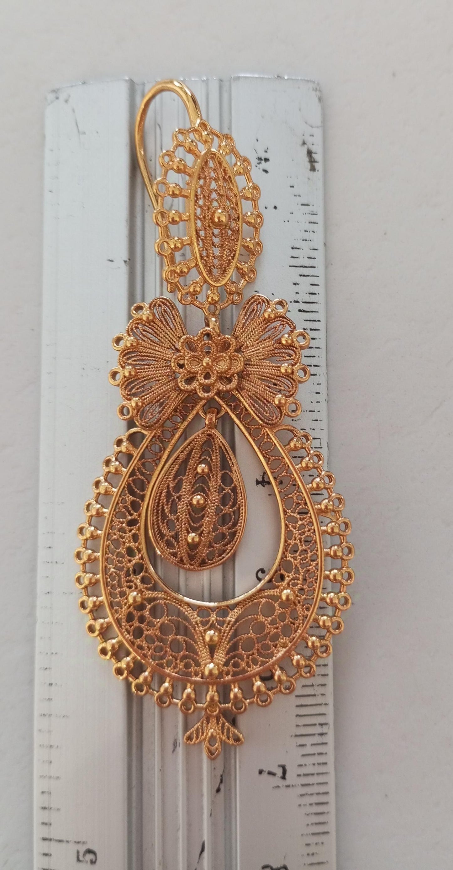 24 Kts Portuguese Princess Traditional Filigree Goldfilled Earrings Maxi Size