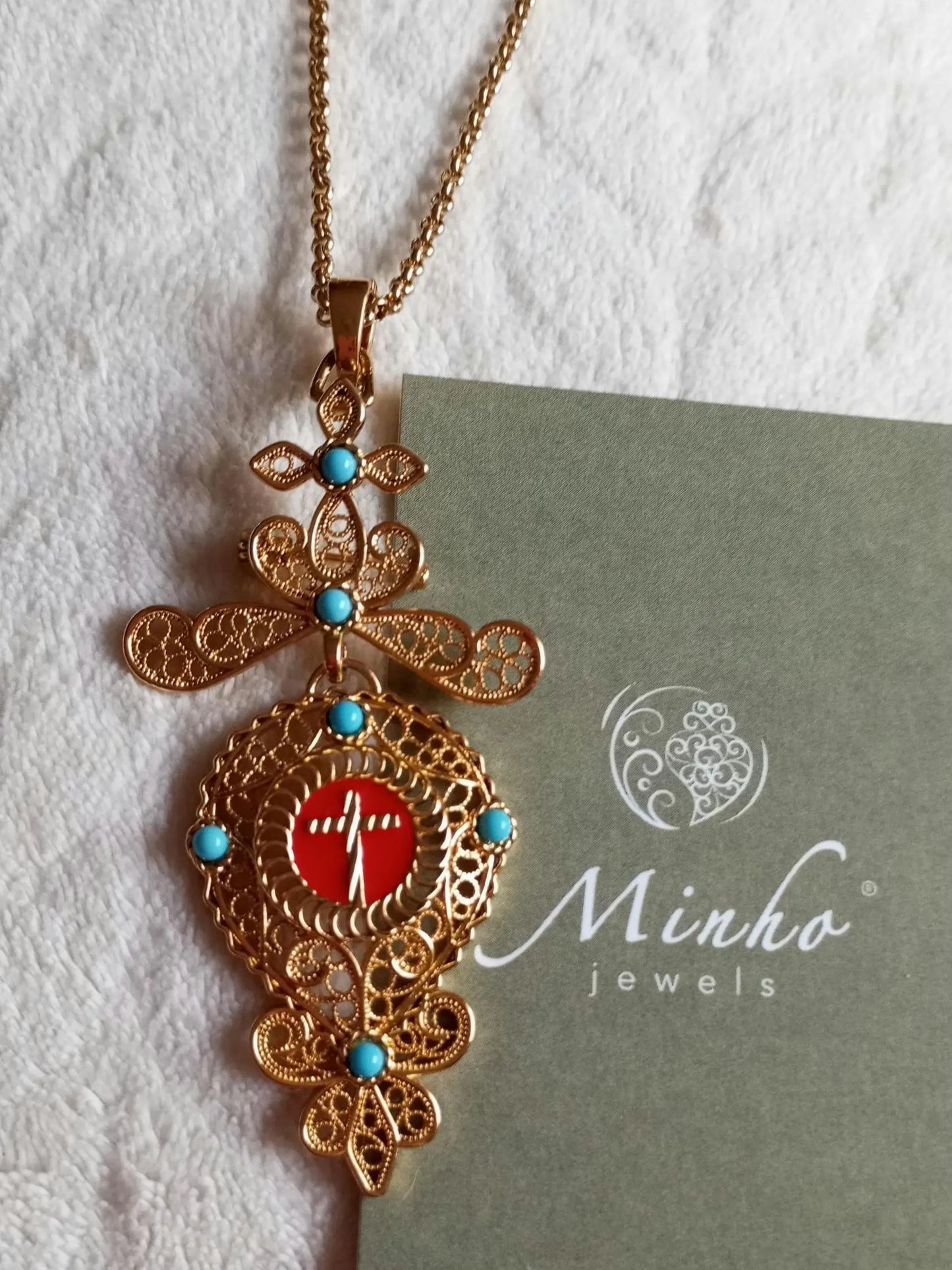 24Kt Filigree Pendant Religious Reliquary Brooch Maxi Size Gold filled