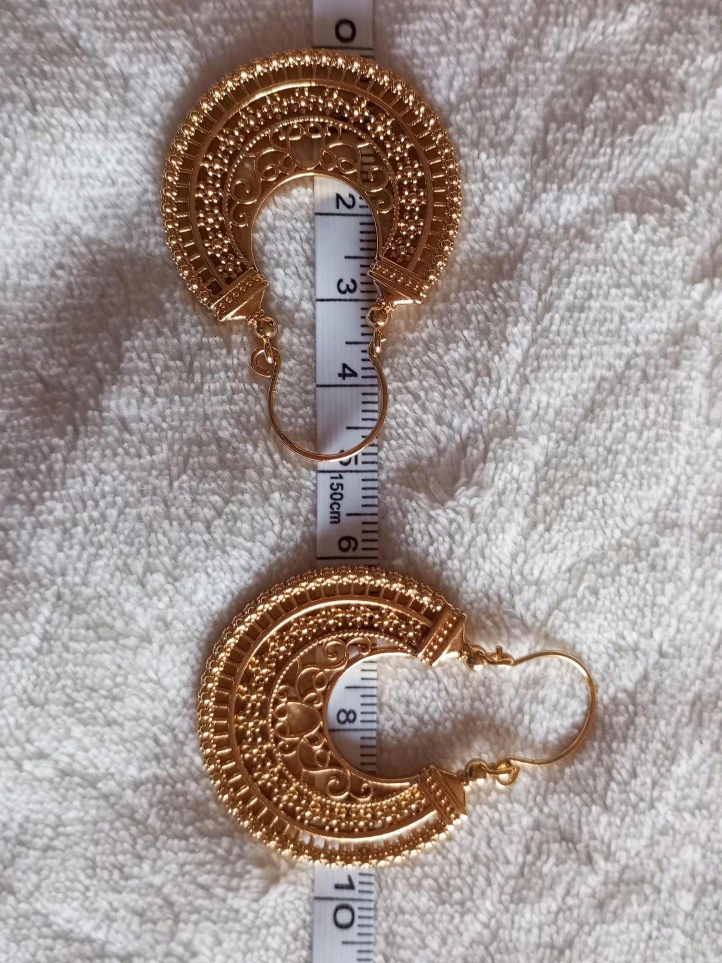 Portuguese Filigree Hoop Earrings in 24 Karat Gold Stainless Steel Minho Jewelry